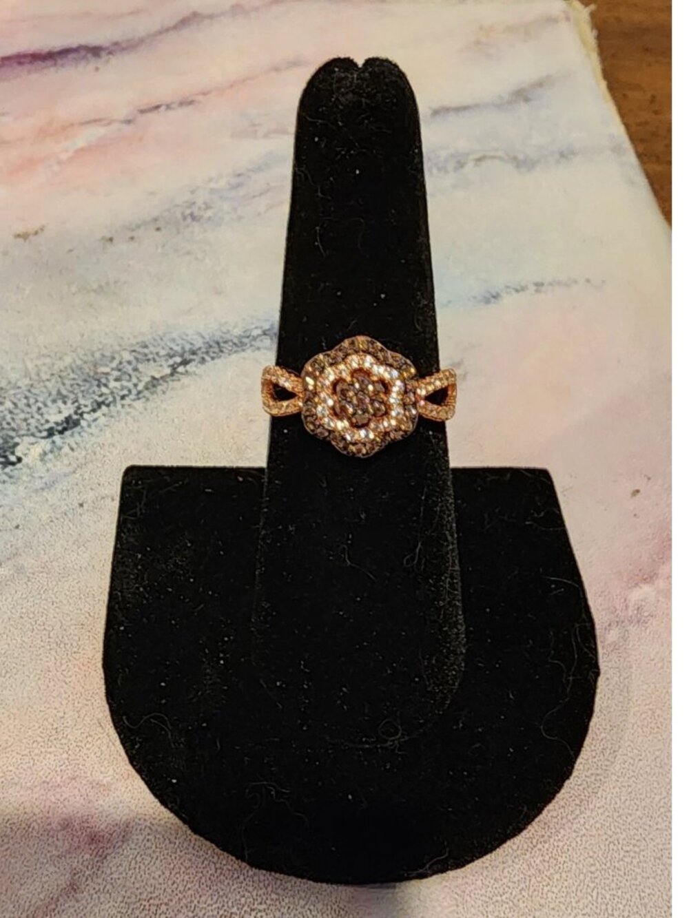 Share Brown & White CZ 18k Rose Gold / Sterling Silver Ring .82ctw - SZ 7